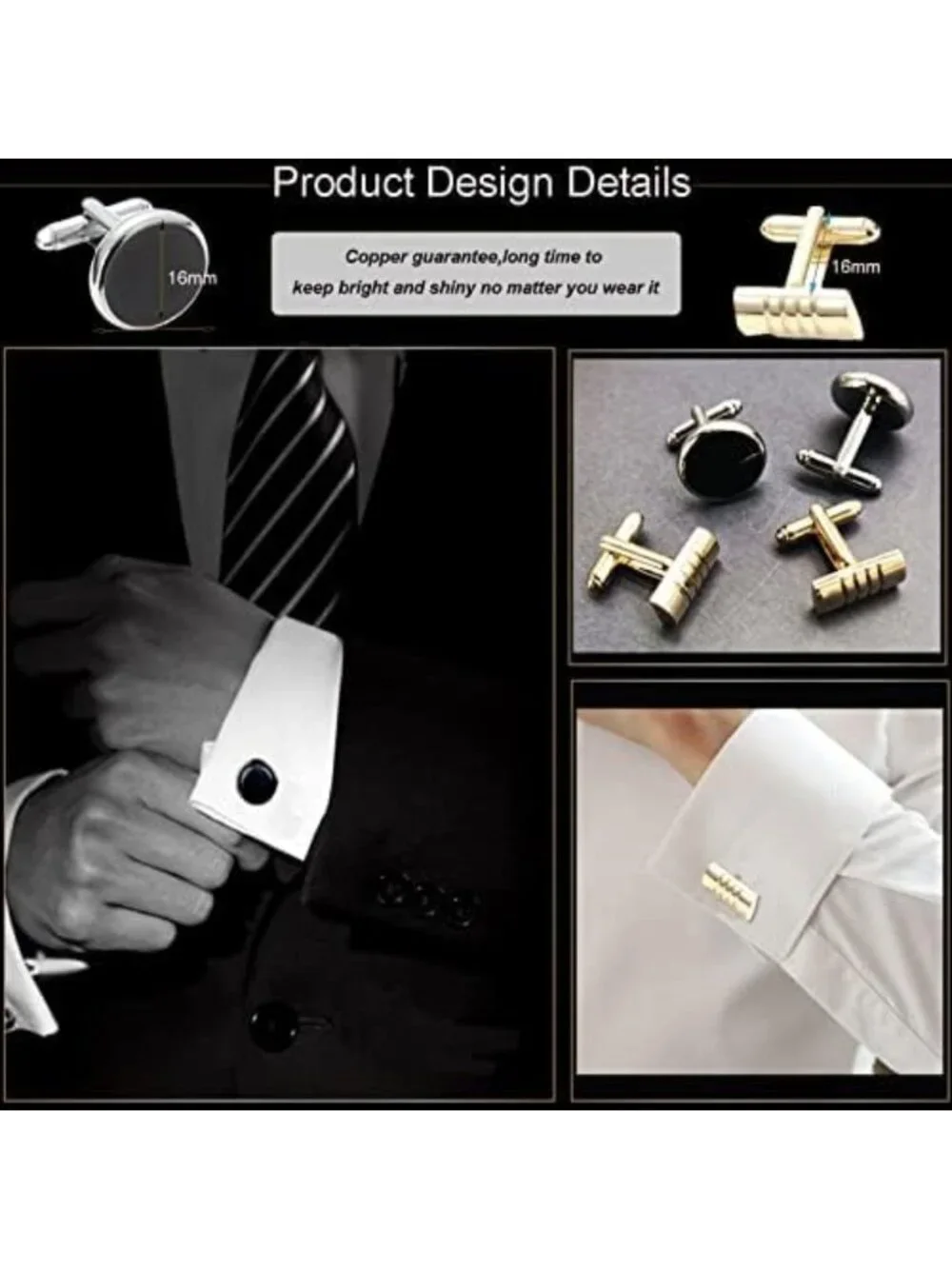 Classic Tone Cufflinks for Men - 12 Pairs Stylish Accessories for Formal Wear